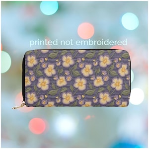Primrose Birthflower Wallet for Women Birth Flower Gift Feb Birth Month Flower Gift for Her Vegan Leather PU Zipper Wallet Faux Embroidery 2