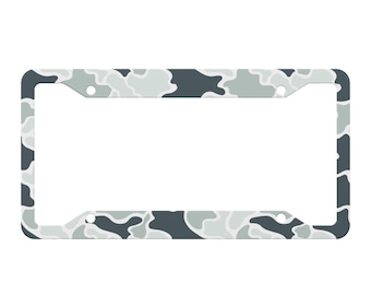 Monochrome Camo License Plate Frame, Cute Number Plate Frame, Gray Car Accessories, White Car Decor Camouflage