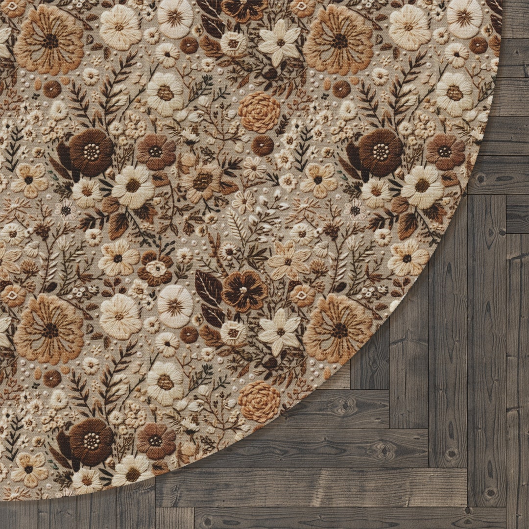 Cottagecore Southwest Round Rug Earthy Floral Area Rug Beige Etsy