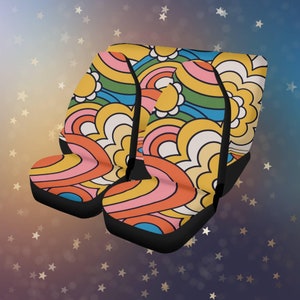 Psychedelic Flower Car Seat Covers: Retro 70s Trippy Decor