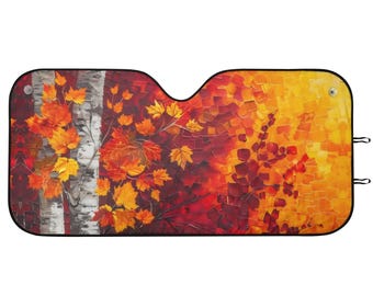 Woodland Fall Car Sunshade, Forest Windshield Sunshade, Landscape Art Car Decor, Cute Car Accessories Orange