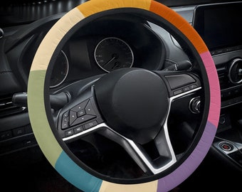 Retro Sun Ray Steering Wheel Cover for Women, Rainbow Car Steering Wheel Cover Cute, Car Wheel Cover Colourful, Aesthetic Car Decor