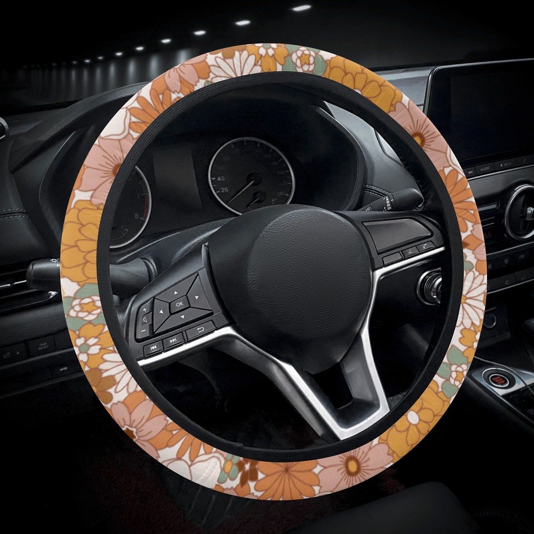 Cottagecore Floral Steering Wheel Cover for Women, Boho Flowers Car