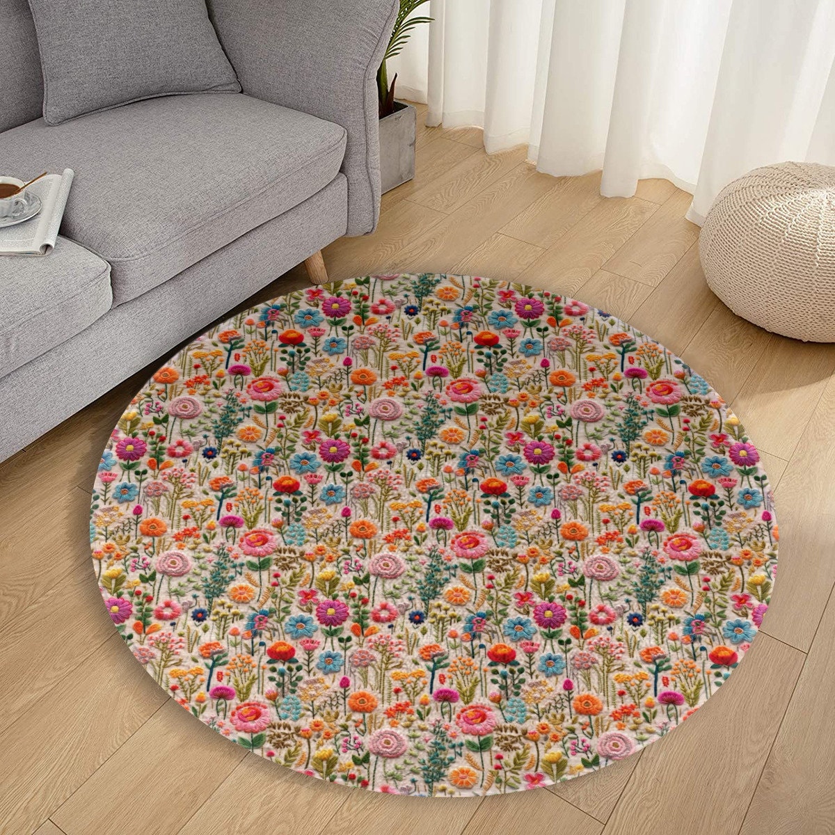 Flower Floor Mat / Rainbow × Ecru beige 【公式通販】