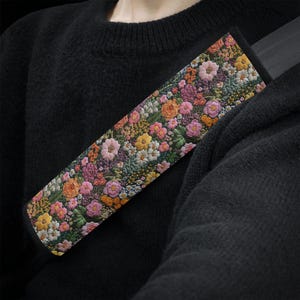 Cottagecore Garden Seat Belt Cover Boho Floral Seat Belt Strap Cover Cute Car Seat Belt Pad Unique Gift for Her Car Decor Faux Embroidery