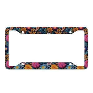 Midnight Rainbow License Plate Frame, Cute License Plate Frames for Women, Boho Car Plate, Floral Car Gift for Her, Faux Embroidery