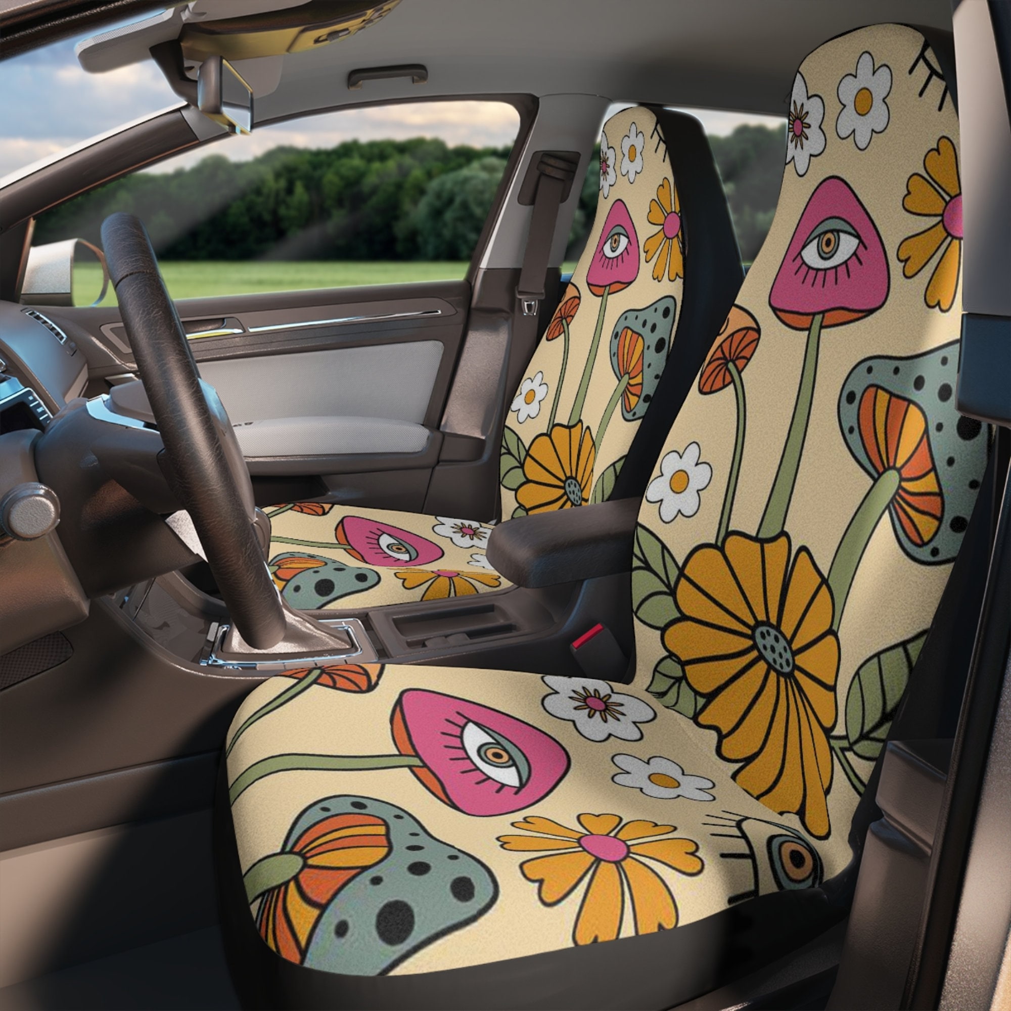 Retro Mushroom Car Seat Cover Full Set Magenta Seat Cover for Etsy