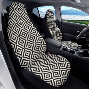 Art Deco Car Seat Covers: Black & White Rhombus Design, Full Set