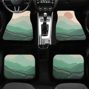 Boho Sun & Sea Car Mats, Green Car Mats Set, Nature Car Floor Mats, Cute Car Floor Mat, Non Slip Floor Mat for Car, Car Matts, Car Decor