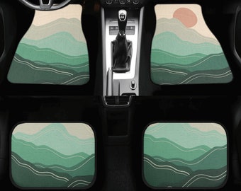 Boho Sun & Sea Car Mats, Green Car Mats Set, Nature Car Floor Mats, Cute Car Floor Mat, Non Slip Floor Mat for Car, Car Matts, Car Decor