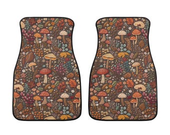 Alfombrillas para coche con estampado de setas y flores silvestres, ideales para mujer. Un regalo estético y original para decorar tu coche. Alfombrillas florales con un bonito diseño campestre, perfectas para regalar. Bordado sintético.