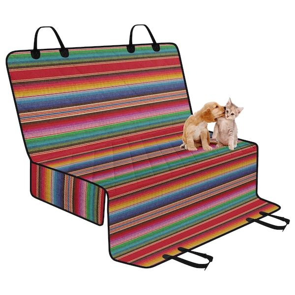 Mexican Blanket Pattern Pet Seat Cover for Car, Poncho Dog Seat Cover, Boho Ethnic Back Seat Cover, Hammock, Aesthetic Interior Car Decor