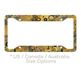Klimt Floral License Plate Frame Cute, Klimt Inspired License Plate Frames Yellow, Flower Aesthetic Car Decor, Artistic Car Gift, The Kiss