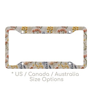Wildflower Branches License Plate Frame Cute, Boho Floral License Plate Frames for Women, Cottagecore Aesthetic Car Gift, Faux Emrboidery