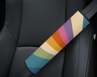 Retro Sun Ray Car Seat Belt Cover, Rainbow Colorful Car Decor Accessories