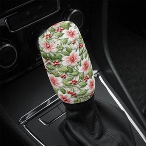 Holly Birthflower Car Gear Shift Cover Dec Birth Flower Gift for Her Cottagecore Shift Knob Cover Boho Floral Car Decor Faux Embroidery