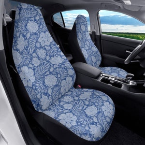 Paisley Indigo Flower Car Seat Cover for Vehicle Full Set, Bohemian Seat Covers for Car for Women, Indian Vintage Floral Decor, Batik Chintz