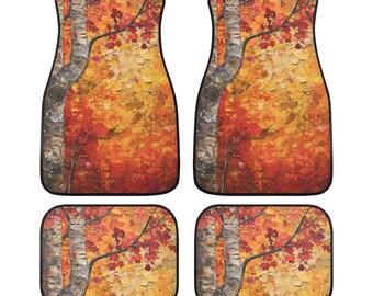 Golden Birches Car Floor Mats, Orange Car Mats, Car Decor Cute Car Accessories, Nature Inspired