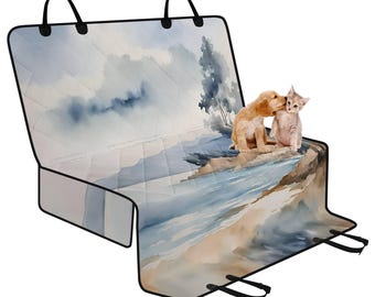 Coastal Landscape Art Pet Seat Cover for Car, Dog Car Seat Covers for Vehicles, Blue Car Accessories Boho, Cute Car Decor Minimalist
