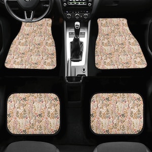 Wildflower Meadow Car Mats, Cottagecore Car Floor Mats Pink, Boho Floral Car Floor Mats for Women, Faux Embroidery, Aesthetic Car Decor