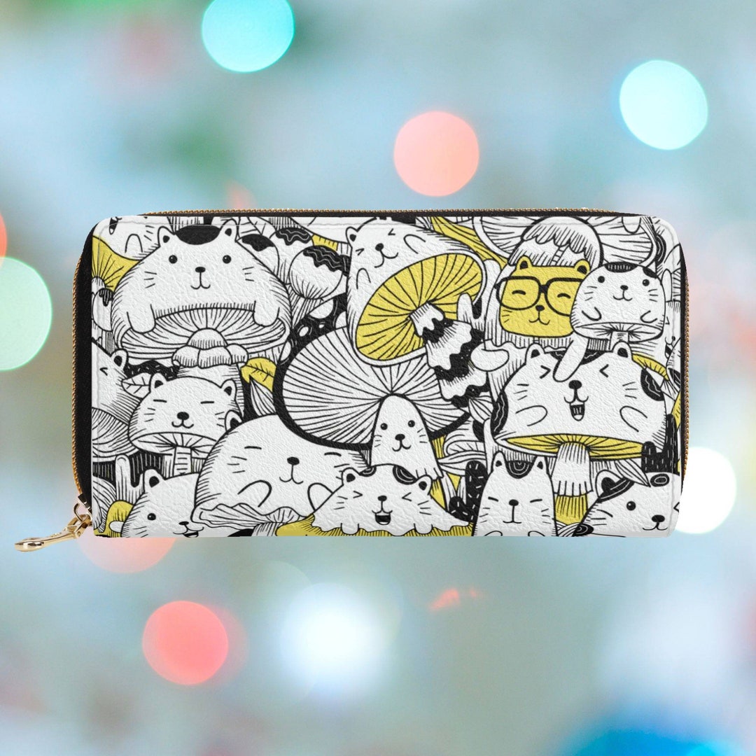 Mushroom Cat Wallet for Women, Kawaii Zipper Wallet, Anime Large Wallet ...