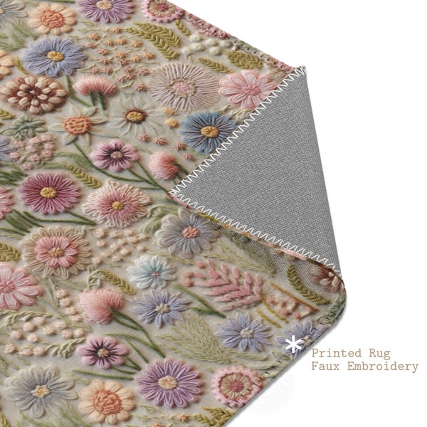Pastel Blossom Rug, Floral Area Rug, Cottagecore Floor Mat, Nursery Living Room Bedroom Kitchen Carpet, Flower Home Gift, Faux Embroidery