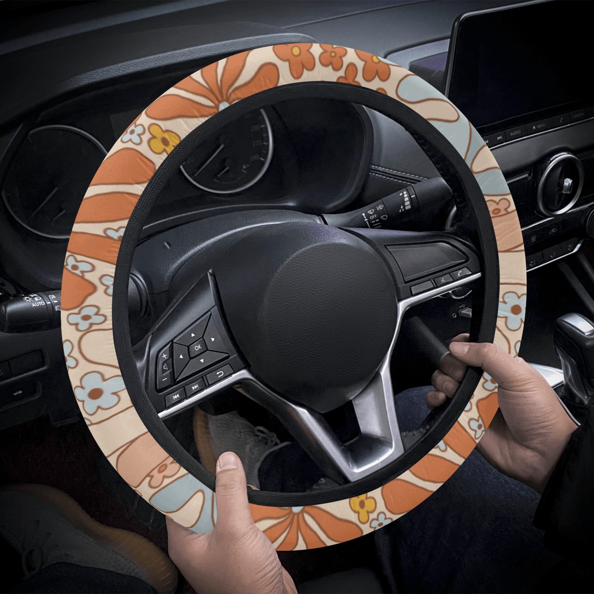 Amazon.com: Black White and Red Roses Elastic Steering Wheel