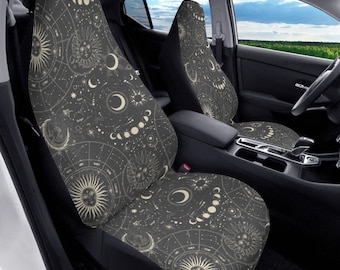 Astrology Car Seat Cover Set, Boho Moon Seat Covers for Vehicle, Celestial Car Decor