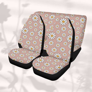 Daisy Pink Car Seat Cover Full Set, Car Seat Covers Set for Women, Floral Seat Cover for Vehicle, Cottagecore Aesthetic Car Decor
