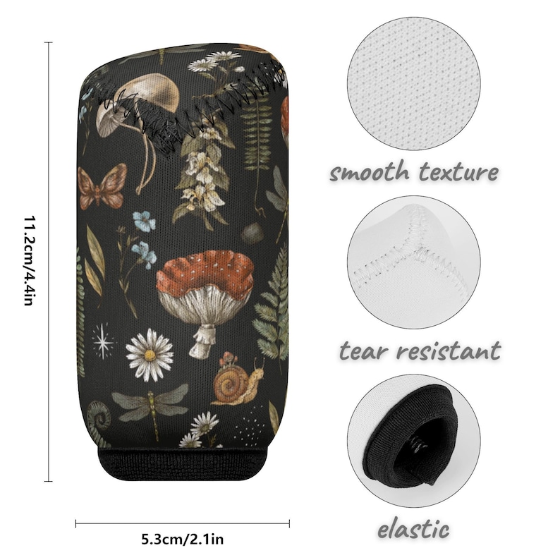 Cottagecore Mushroom Shift Knob Cover, Car Shifter Gear Cover Cute, Witchy Car Interior Decor Black, Amanita Mushroom, Snail, Fern image 3