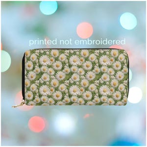 Daisy Birthflower Wallet for Women Birth Flower Gift April Birth Month Flower Gift for Her Vegan Leather PU Zipper Wallet Faux Embroidery 4
