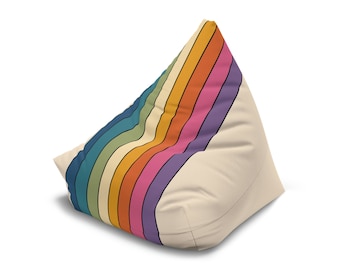 Retro Rainbow Stripes Bean Bag Cover, Colourful Bean Bag Chair Cover, Home Decor Boho, Aesthetic Home Gift, Living Room Furniture
