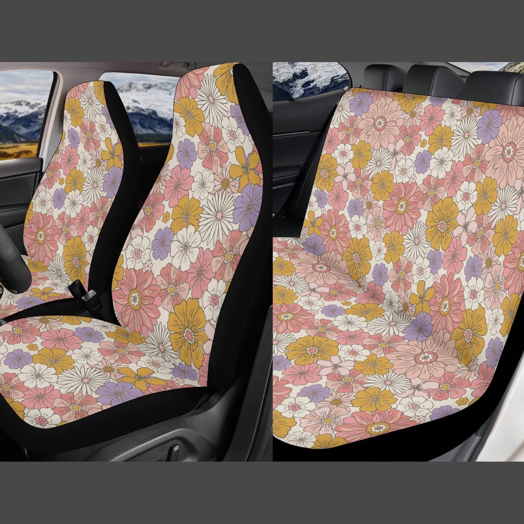 Geometric Floral Fall Black Universal Car Seat Cover With Thickened Back