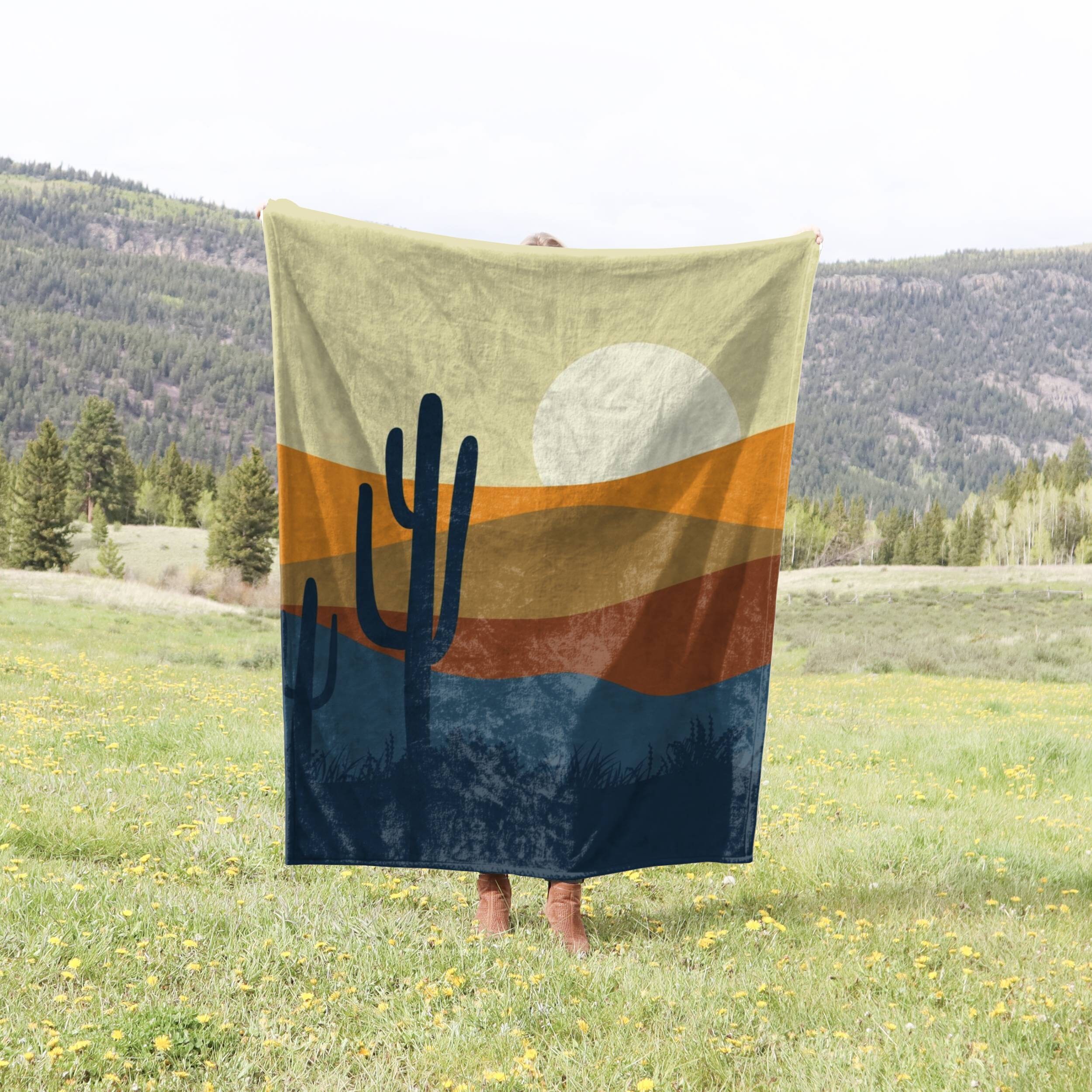 Boho Sonnen Kaktus Fleece Decke: Wüsten Kunst Überwurf