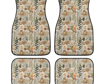 Cottagecore Flower Meadow Car Mat, Car Floor Mat, Floral Car Mats for Women, Green Car Mats, Boho Aesthetic Car Decor, Faux Embroidery