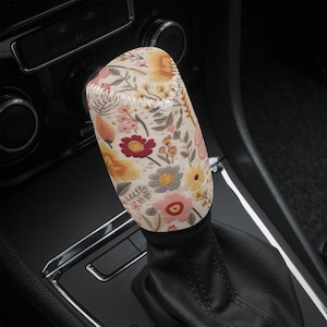 Pink Blossom Shift Knob Cover, Boho Floral Car Shifter Gear Cover, Cottagecore Shifter Knob Cover, Car Gift for Her, Faux Embroidery