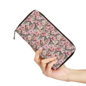 Gladiole Birthflower Brieftasche für Frauen Geburtsblume Geschenk Geburt Aug Monat Blumengeschenk für Sie Vegan Leder PU Zipper Wallet Faux Stickerei