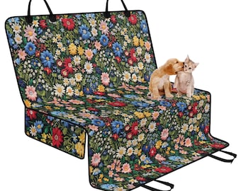 Wildflower Summer Pet Seat Cover for Car, Cottagecore Dog Car Seat Covers for Vehicles, Car Accessories Boho, Faux Embroidery Car Decor