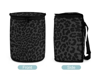 Leopard Car Trash Bag, Black Charcoal Car Trash Can with Lid, Waterproof Garbage Bag Leakproof, Animal Print Aesthetic Car Accessories