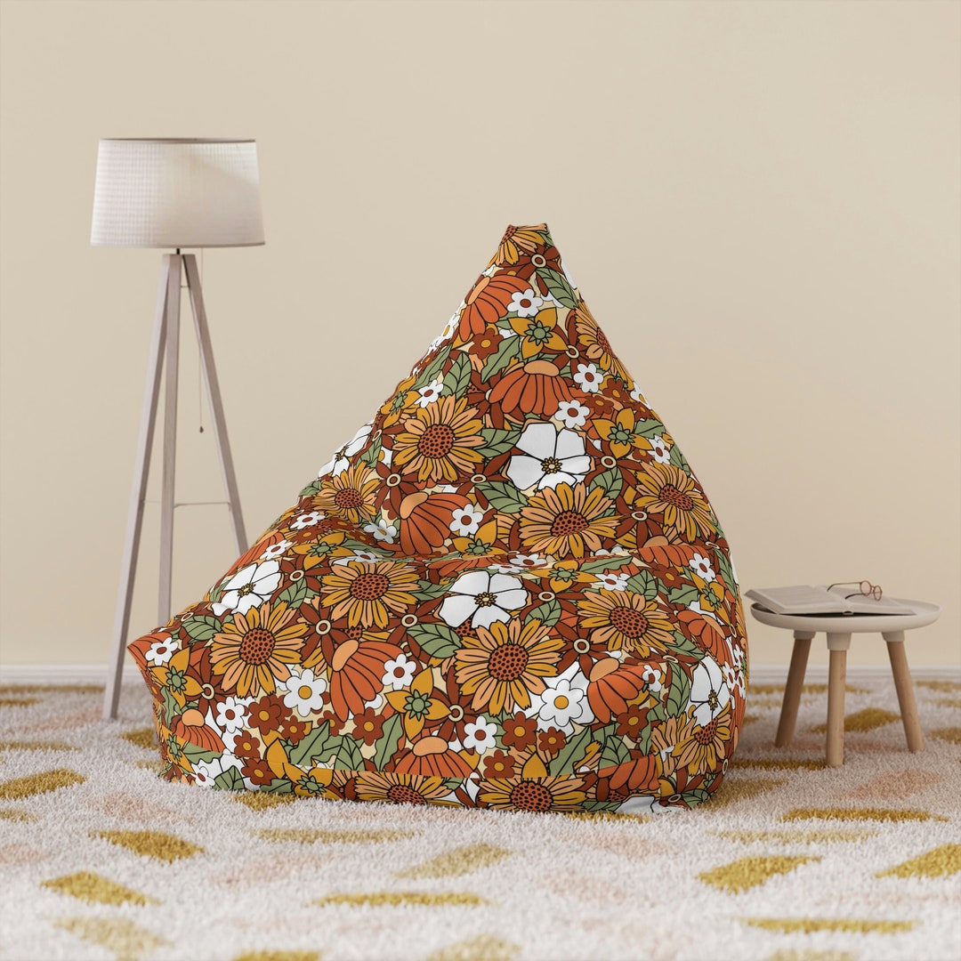Hippie Floral Bean Bag Cover, Retro Flowers Bean Bag Chair Cover