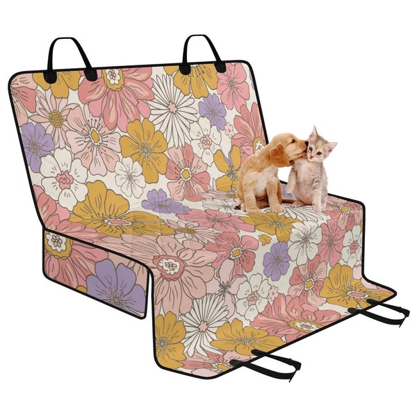 Boho Flowers Pet Seat Cover, Pink Floral Car Bench Seat Cover, Back Seat Cover, Dog Seat Cover, Car Seat Cover Protector, Seat Cover for Car