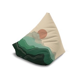 Boho Sun Bean Bag Cover, Green Sea Wave Bean Bag Chair Cover, Aesthetic Home Gift, Furniture for Living Room, Bedroom, Reading Nook