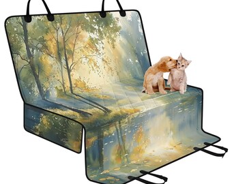 Misty Woodland Morning Pet Seat Cover for Car, Dog Car Seat Covers for Vehicles, Landscape Art Car Accessories Boho, Car Decor