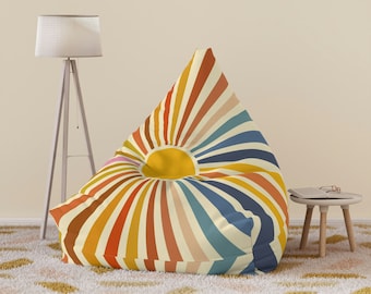 Retro Sunburst Sitzsack Bezug, Sunburst Sitzsack Stuhlbezug, bunte Wohnkultur Boho, ästhetisches Wohngeschenk, Wohnzimmermöbel