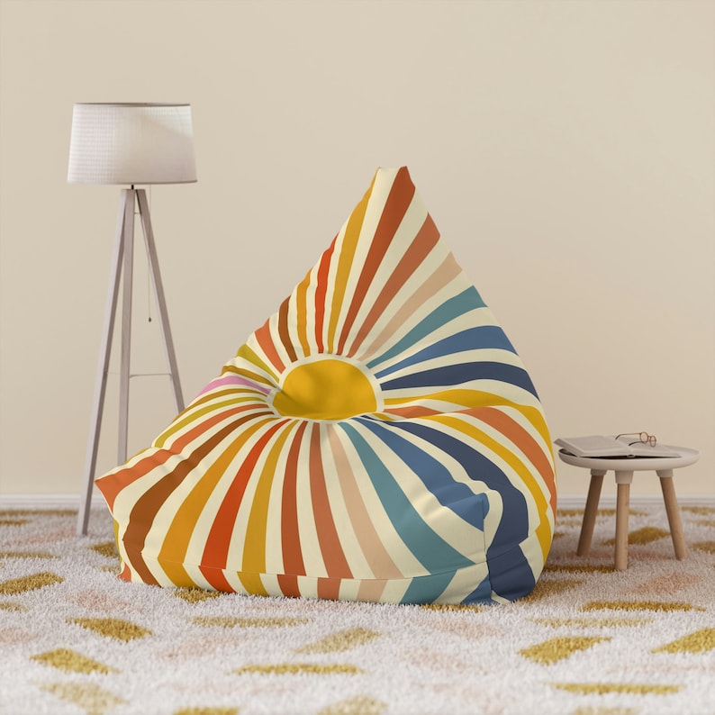 Retro Sunburst Bean Bag Cover, Sun Rays Bean Bag Chair Cover, Colourful Home Decor Boho, Aesthetic Home Gift, Living Room Furniture image 1