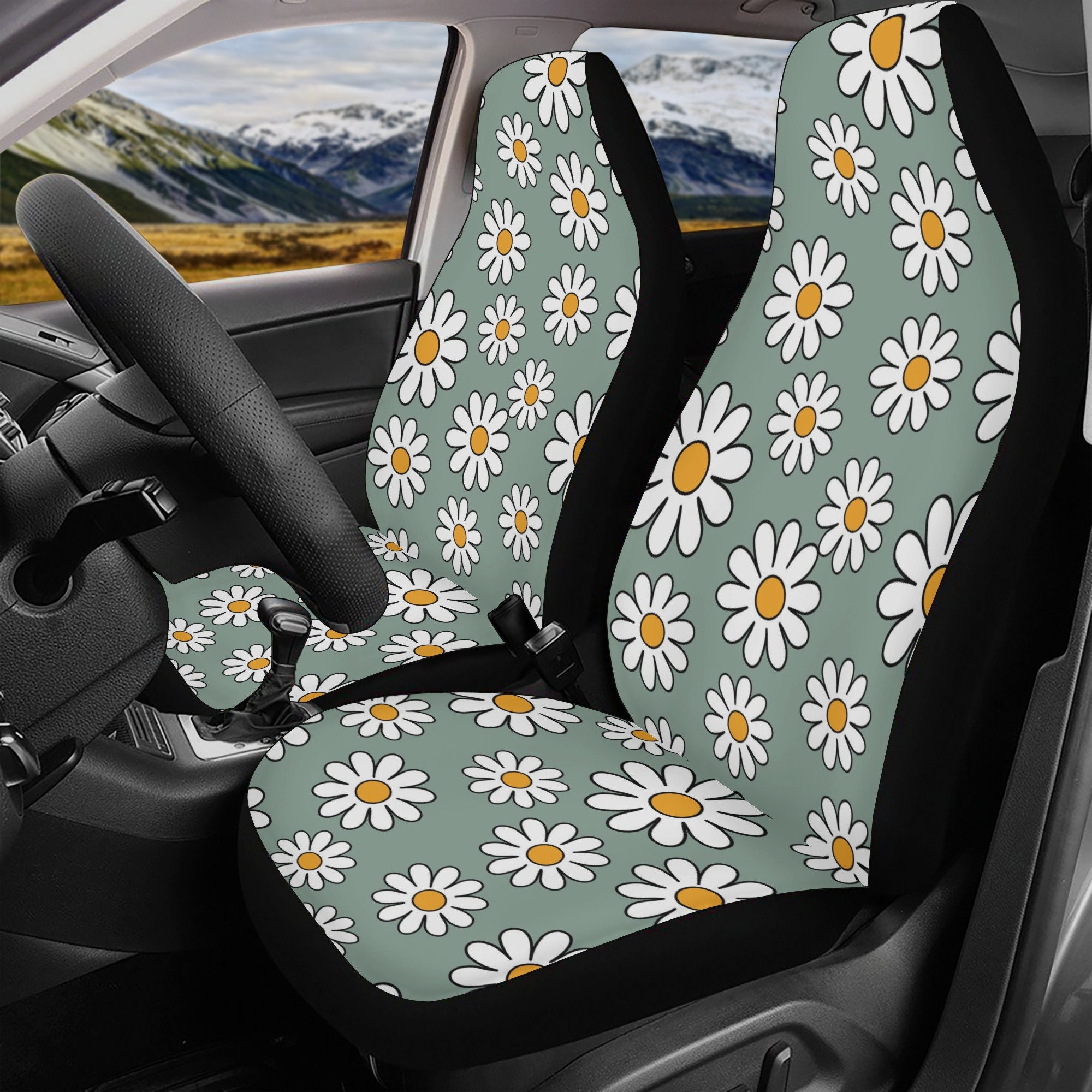 Daisy Sage Car Seat Cover, Floral Seat Covers for Car for Women