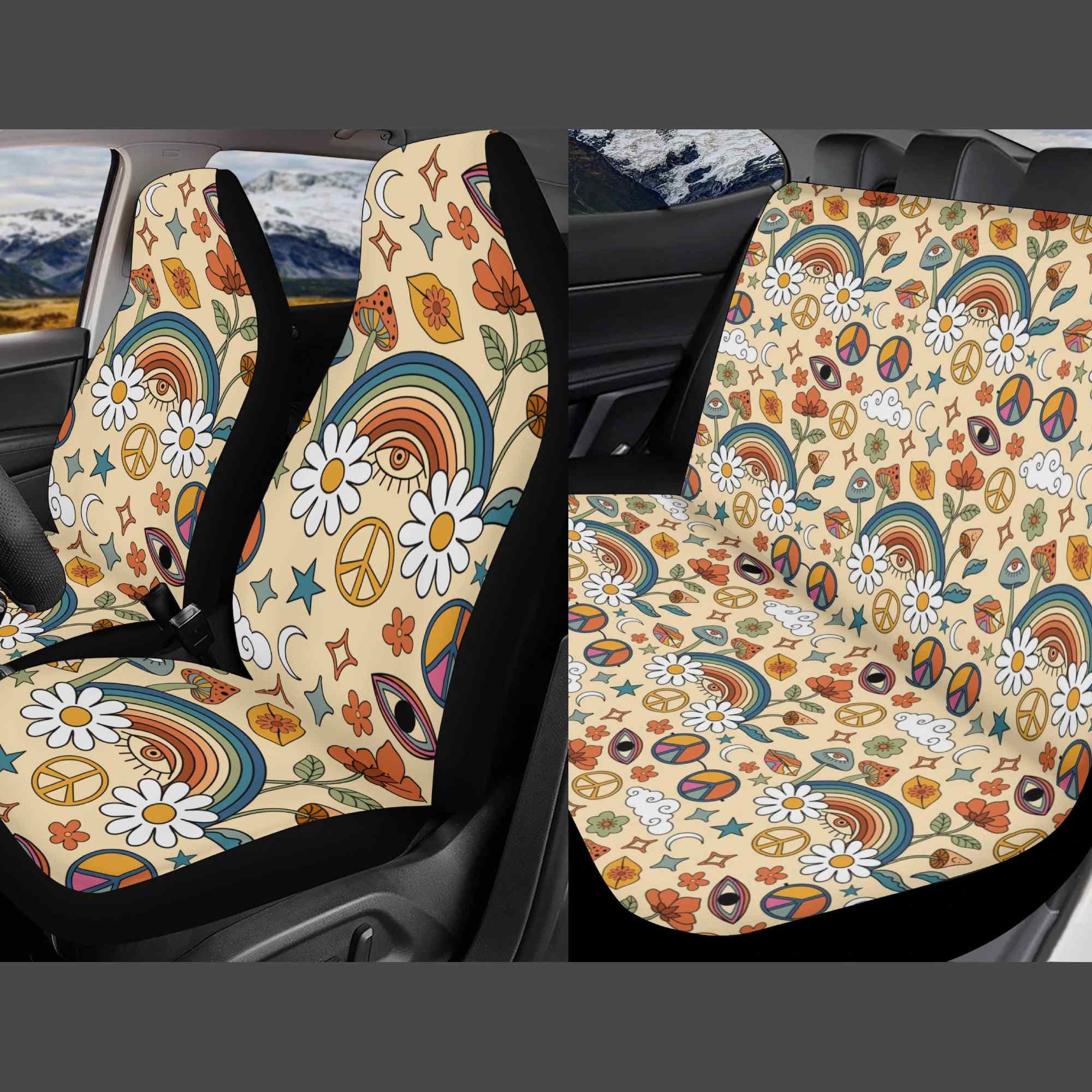 Rainbow Peace & Love Hippie Retro Boho Car Seat Cover For Women