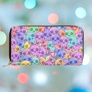 Carteira Goth Pastel com Zíper Cogumelo, Carteira Feminina Kawaii Clutch, Bolsa de Couro Vegana Nu Goth, Bolsa Bonita com Zíper, Presente para Ela