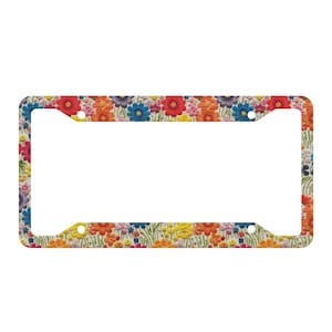 Rainbow Floral License Plate Frame: Cottagecore Car Decor