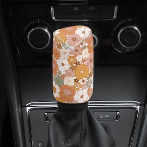 Floral Car Shift Knob Cover: Cottagecore Boho Auto Decor
